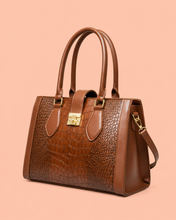 Load image into Gallery viewer, Luxury Croc Embossed Bag in Rich Cocoa Color