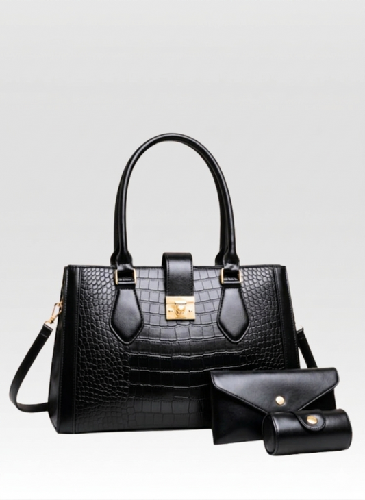 Luxury Croc Embossed Bag in shine Black color
