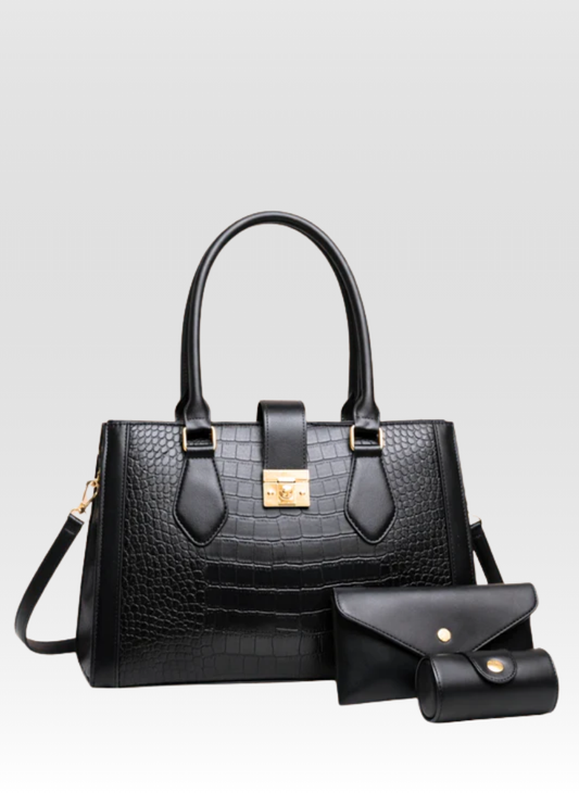 Luxury Croc Embossed Bag in shine Black color