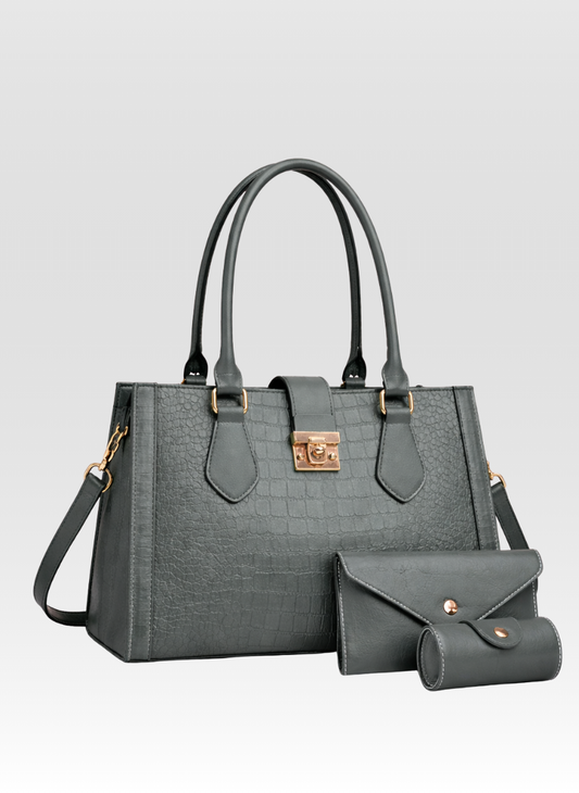 Luxury Croc Embossed Bag in Moss Grey Color