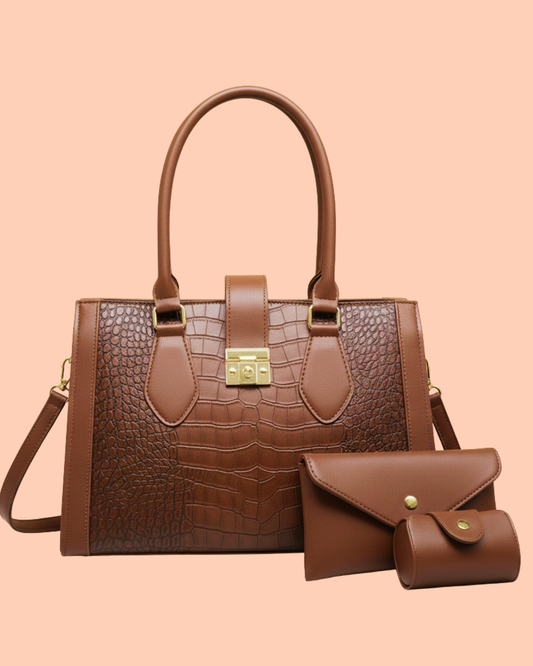 Luxuary Croc Embossed Bag in Rich Cocoa Color