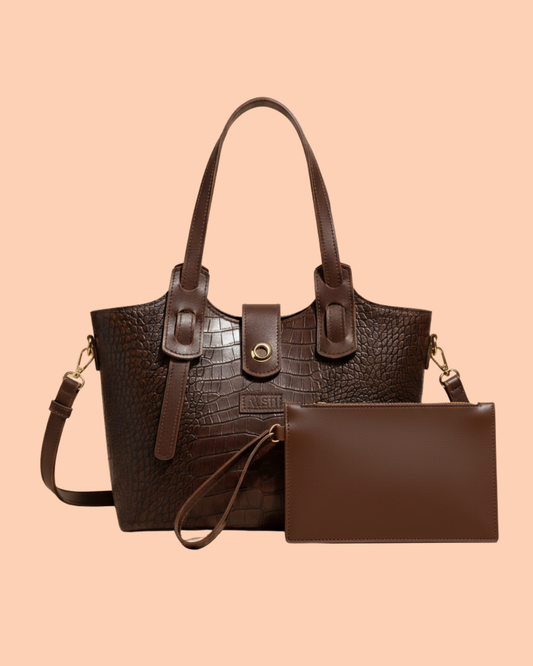 Opulent CROC EMBOSED Tote BAG in Rich Cocoa