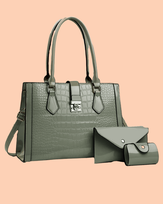 Luxuary Croc Embossed Bag in Moss Grey Color