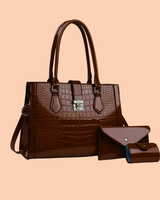 Luxuary Croc Embossed Bag in Rich Cocoa Color