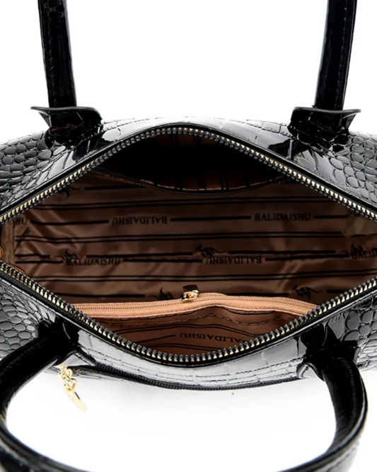 Lavish Croc Embossed Bag in Shine Vintage Mustard color