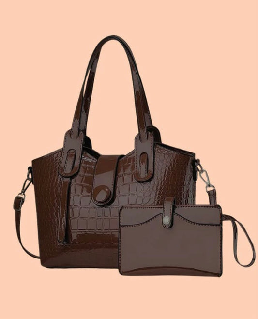 Opulent CROC EMBOSED Tote BAG in Rich Cocoa