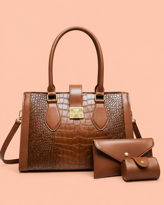 Luxury  Croc Embossed Bag in Rich Cocoa Color