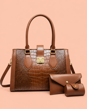 Load image into Gallery viewer, Luxury  Croc Embossed Bag in Rich Cocoa Color
