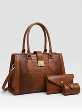 Load image into Gallery viewer, Luxury  Croc Embossed Bag in Rich Cocoa Color
