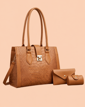 Load image into Gallery viewer, Luxury  Croc Embossed Bag in Vintage Cognac Caramel
