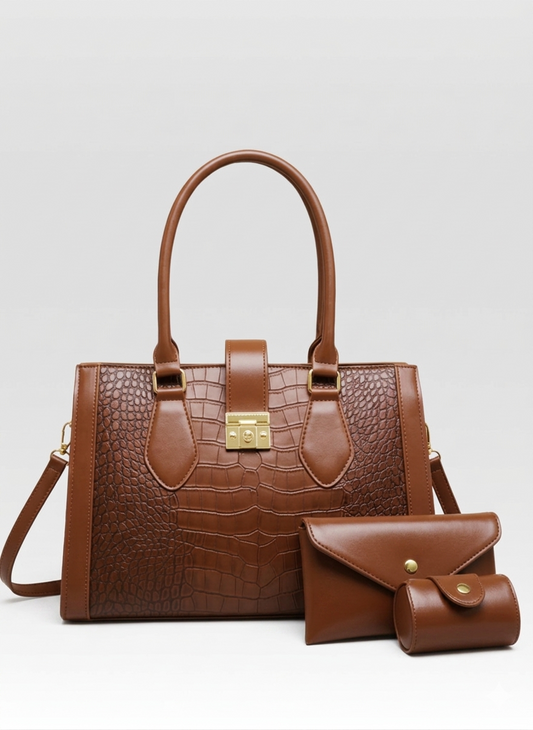 Luxury  Croc Embossed Bag in Rich Cocoa Color