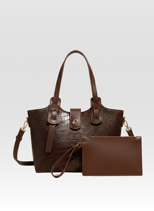 Opulent CROC EMBOSED Tote BAG in Rich Cocoa