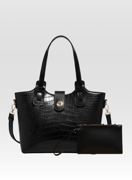 Opulent CROC EMBOSED Tote BAG in Shine Black