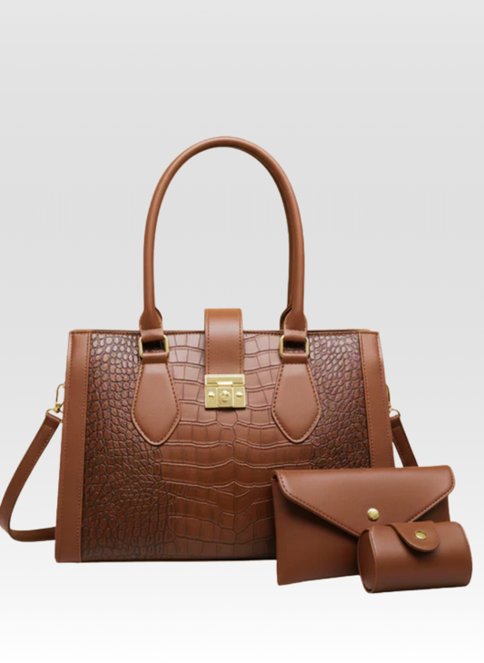 Luxury  Croc Embossed Bag in Rich Cocoa Color