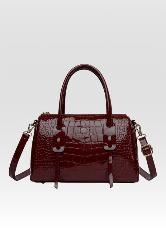 Lavish Croc Embossed Bag in Shine Deep Marron Color