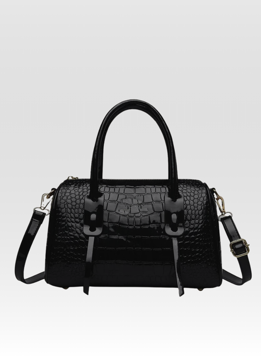 Lavish Croc Embossed Bag in Shine Black Color