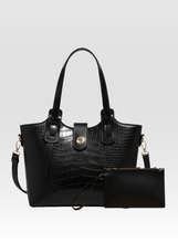 Load image into Gallery viewer, Opulent CROC EMBOSED Tote BAG in Shine Black
