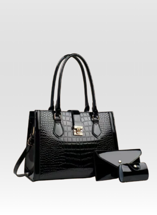 Luxury  Croc Embossed Bag in shine Black  color