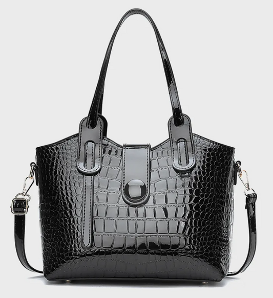Opulent CROC EMBOSED Tote BAG in Shine Black
