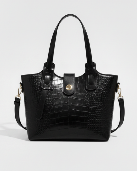 Opulent CROC EMBOSED Tote BAG in Shine Black