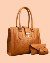 Load image into Gallery viewer, Luxury  Croc Embossed Bag in Vintage Cognac Caramel
