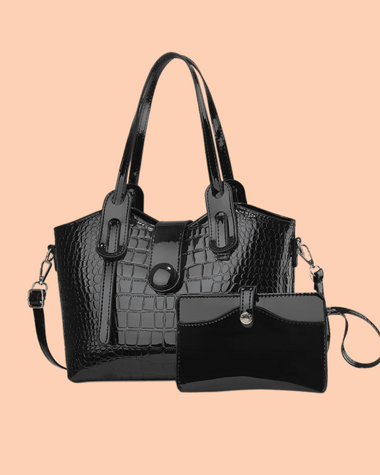 Opulent CROC EMBOSED Tote BAG in Shine Black