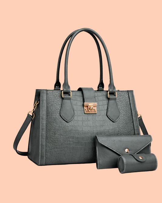 Luxuary  Croc Embossed Bag in Moss Grey  Color