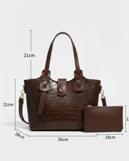 Opulent CROC EMBOSED Tote BAG in Rich Cocoa