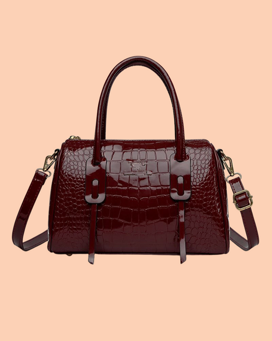 Lavish Croc Embossed Bag in Shine Deep Marron Color
