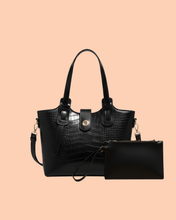 Load image into Gallery viewer, Opulent CROC EMBOSED Tote BAG in Shine Black
