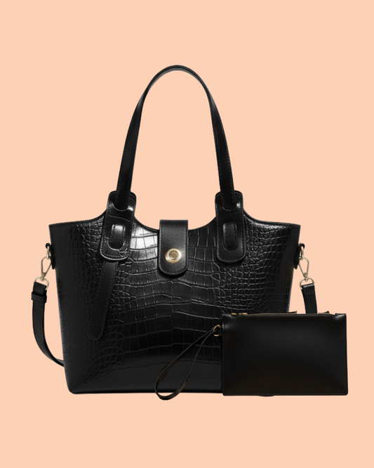 Opulent CROC EMBOSED Tote BAG in Shine Black