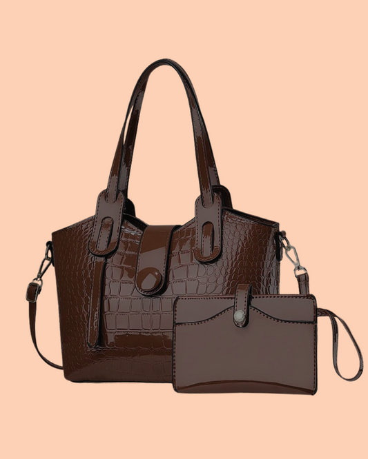 Opulent CROC EMBOSED Tote BAG in Rich Cocoa